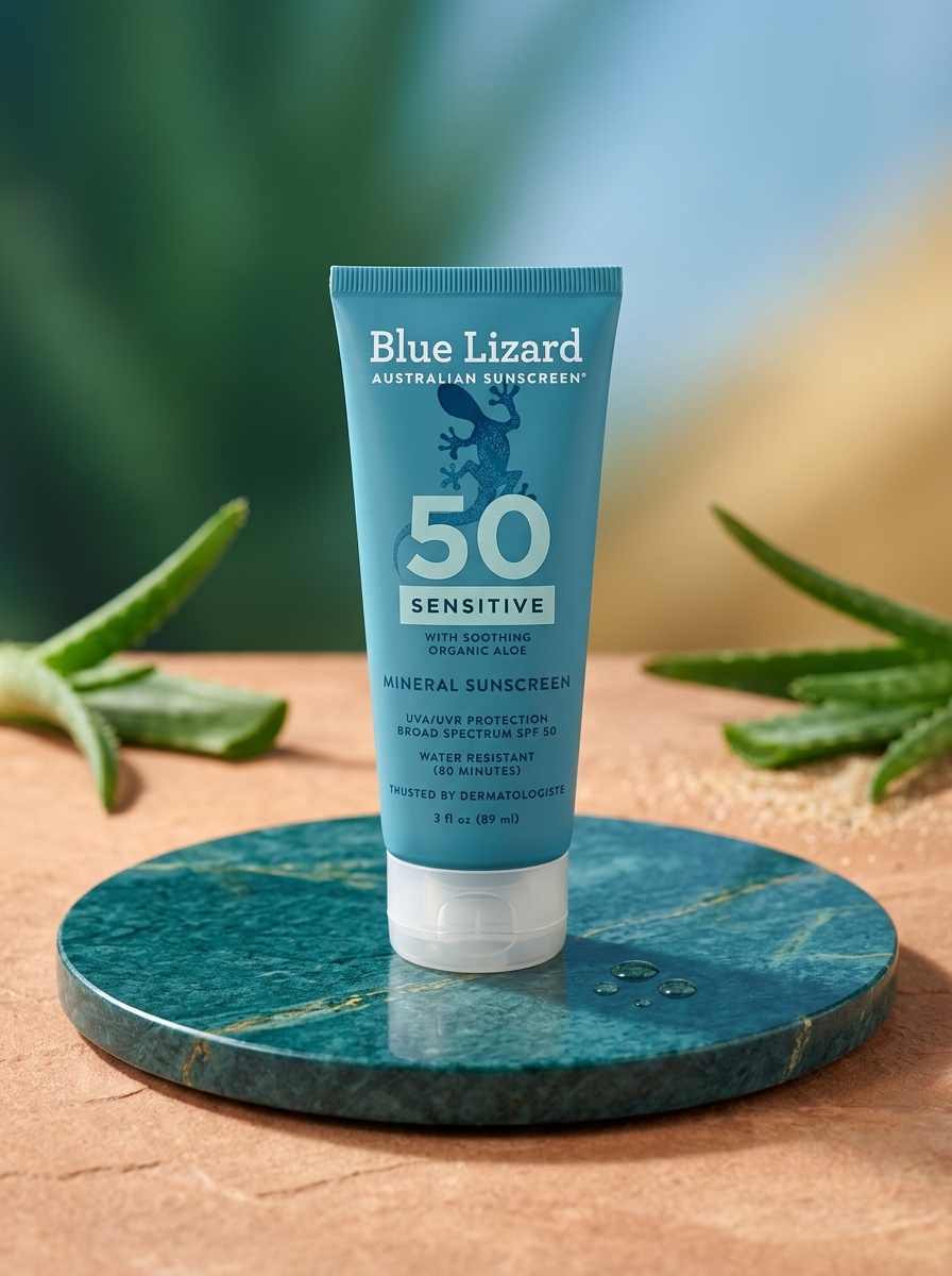 Blue Lizard SENSITIVE Mineral Sunscreen with Zinc Oxide, SPF 50+, Water Resistant, UVA/UVB Protection with Smart Cap Technology - Fragrance Free, 3 oz. Tube