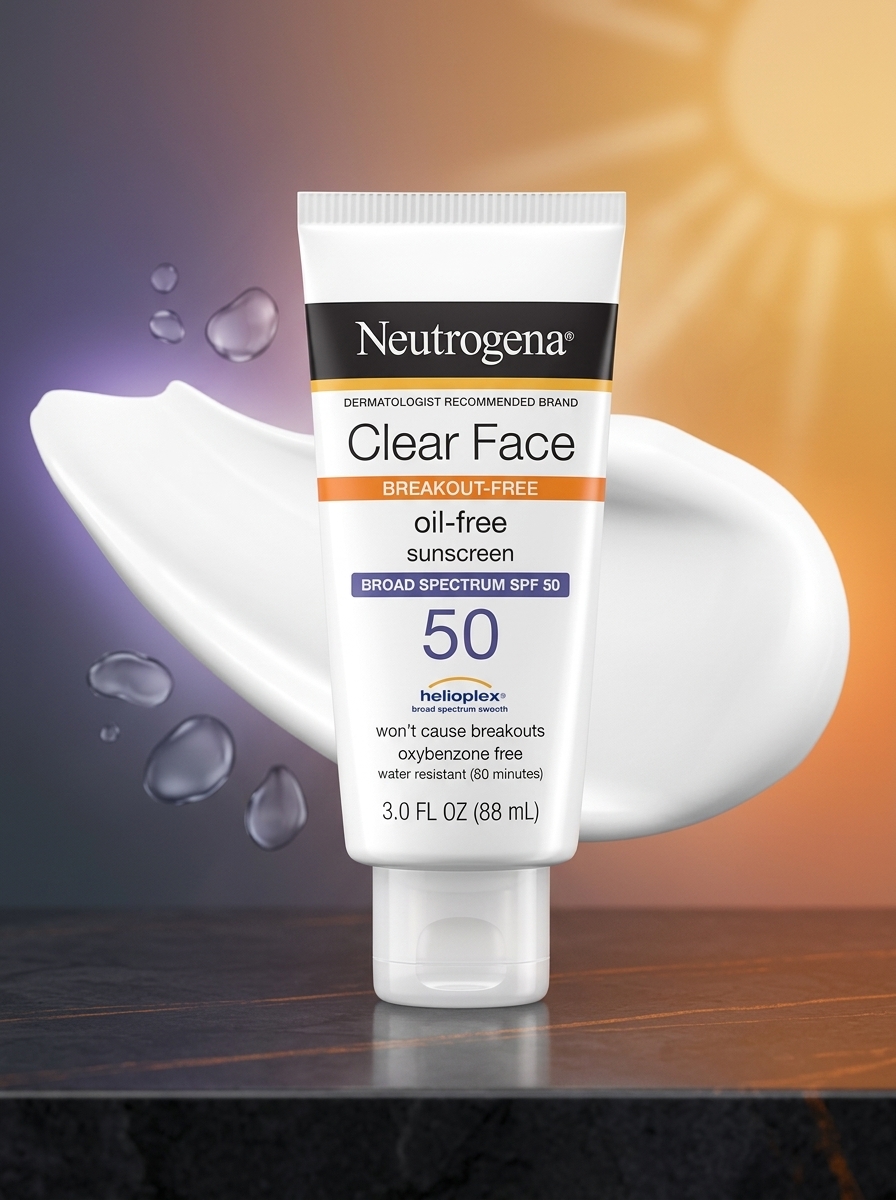 Neutrogena Clear Face Sunscreen Lotion SPF 50 for Acne-Prone Skin Broad Spectrum UVA UVB Protection Oil-Free No-Fragrance No-Oxybenzone Water-Resistant Daily Face Moisturizer, 3 fl oz